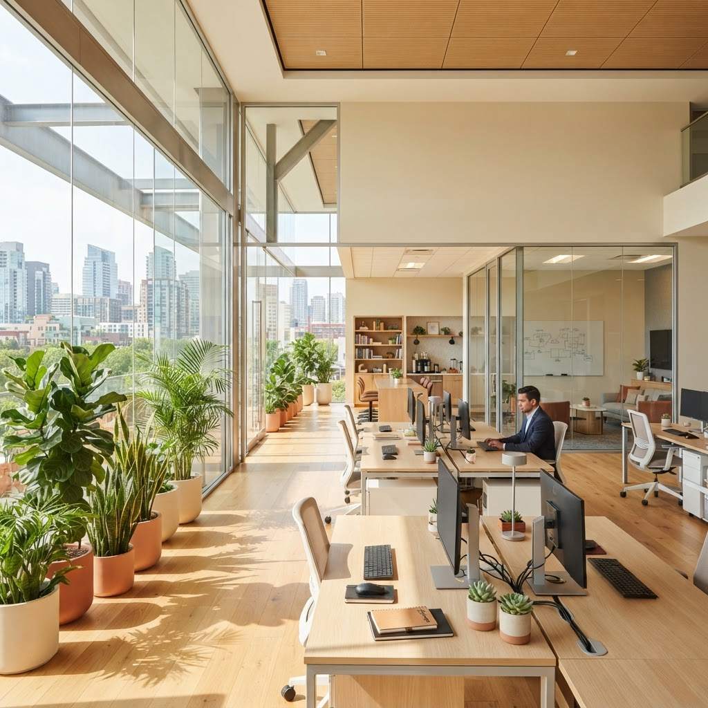 Clean modern Canberra office space with plants
